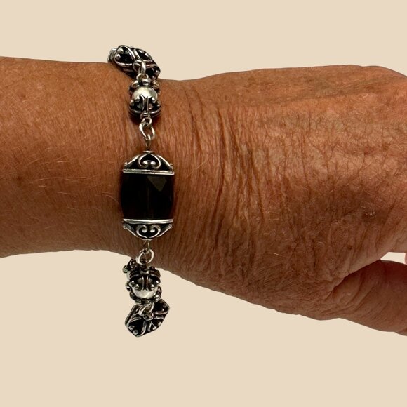 Brighton Night Mist Silver Tone Scrolled Smokey Quartz Stone Necklace & Bracelet - Picture 2 of 13